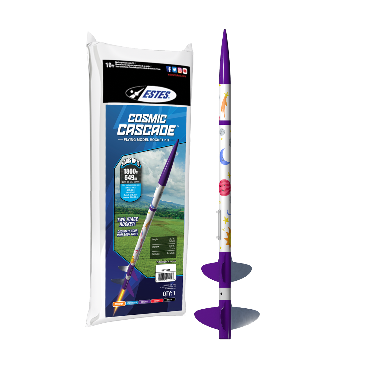 Estes Cosmic Cascade STEM Rocket Kit – Beginner Two-Stage Model Rocket (Up to 1800 ft)