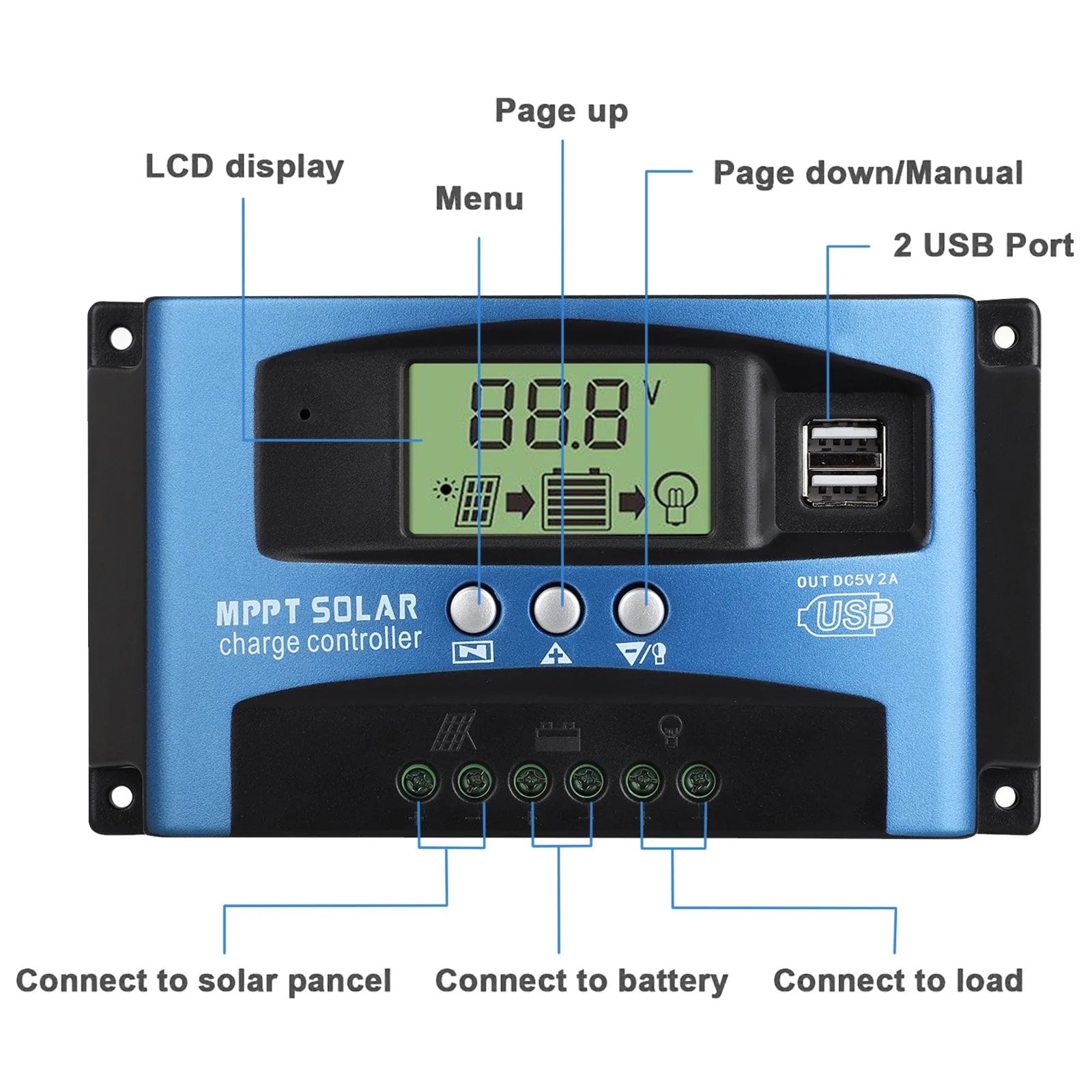 100A 12/24/36/48/60V MPPT Solar Charge Controller