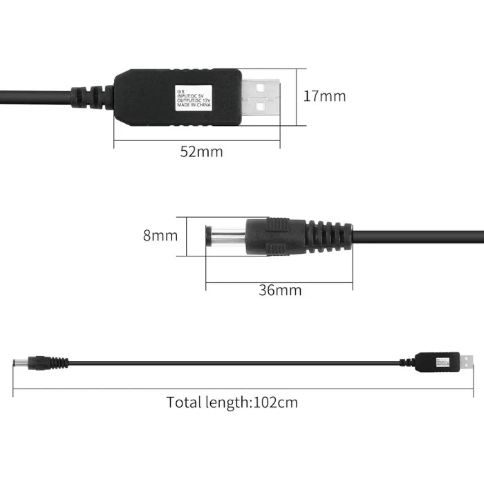 3FT USB 5V 2A to 12V 1A Booster Cable