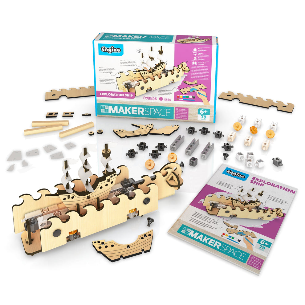 Engino MAKERSPACE DIY: Exploration Ship STEM Building Kit for Kids Ages 8+ (1 Model to Build)