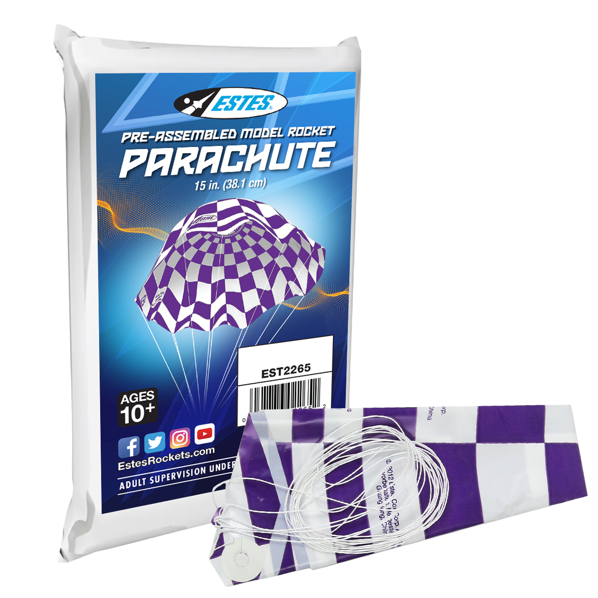 Estes 15" Printed Parachute – Replacement Rocket Recovery System (Preassembled)