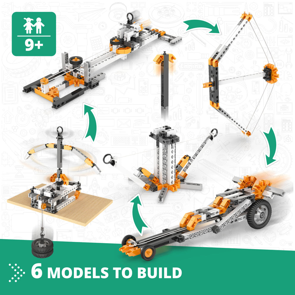 Engino Discovering STEM Physics Laws Set: Learning Inertia, Friction & Energy Conservation, Toys for Kids Ages 9+ (6 Models to Build)