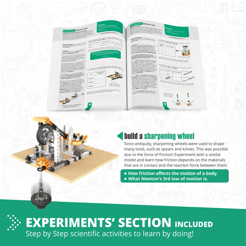 Engino Discovering STEM Physics Laws Set: Learning Inertia, Friction & Energy Conservation, Toys for Kids Ages 9+ (6 Models to Build)
