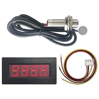 Red Kit High Precision 4 LED Digital Frequency Tachometer Motor Speed Meter RPM Measurement Tester 10-9999R/M DC 8-24V with Hall Sensor