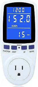 Digital LCD Power Meter Socket Power Analyzer US Plug 120V 15A 1800W (with Battery)