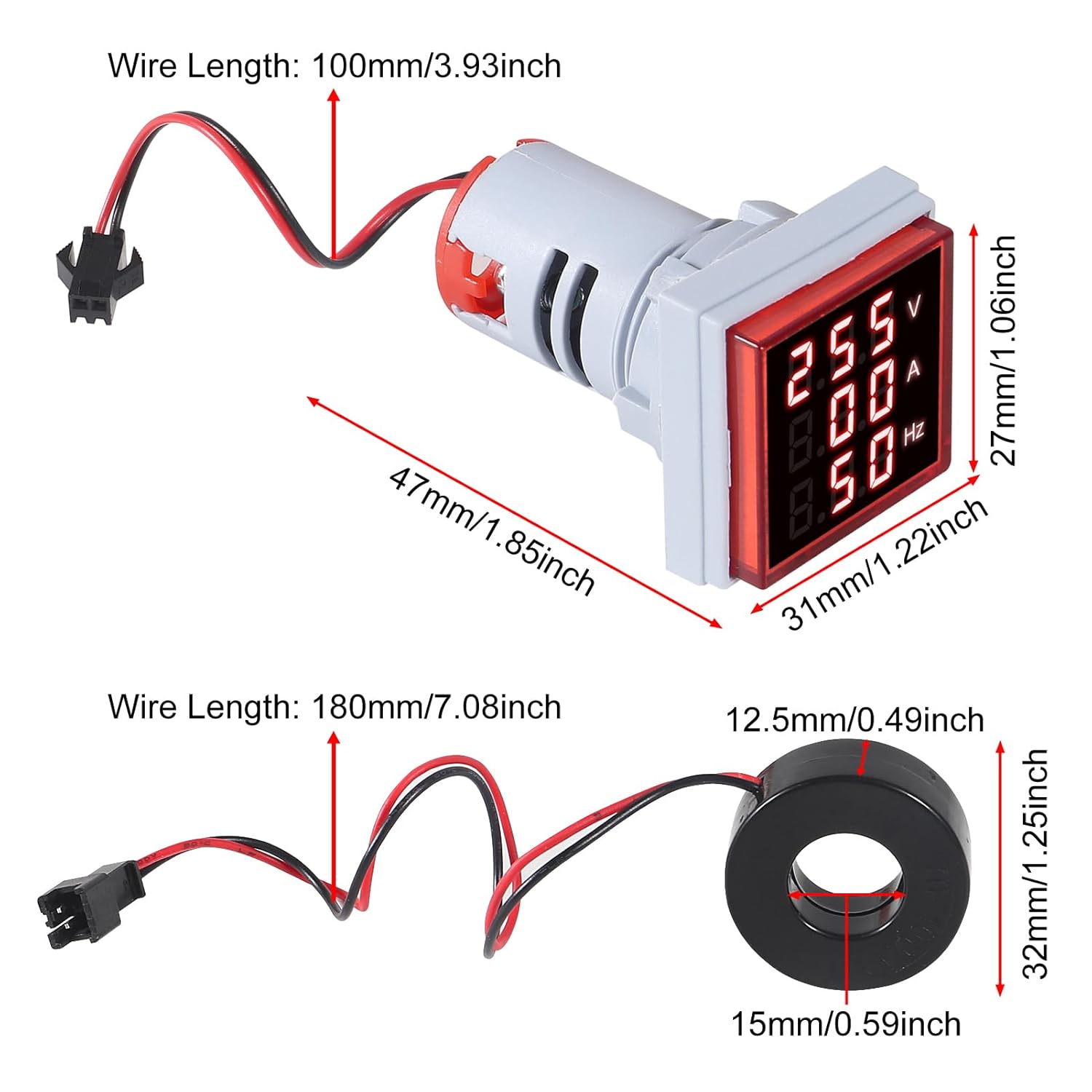 AC Current, Voltage and Frequency Indicator - 22mm Square Head LED Multi-Function Measuring