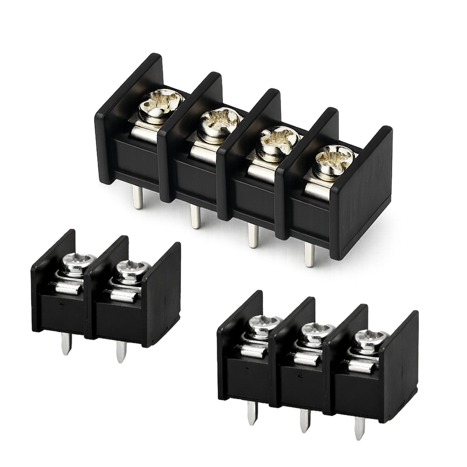 Black 7.62mm PCB Terminal Block – Screw Type, 300V 20A (2P / 3P / 4P, Pack of 2)