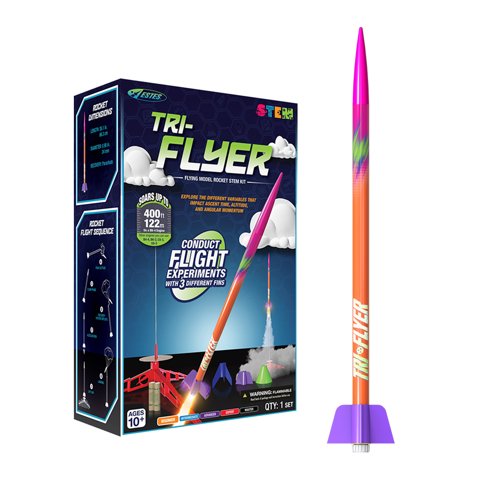 Estes Tri-Flyer STEM Kit – Beginner Model Rocket Launch Set with Interchangeable Fins