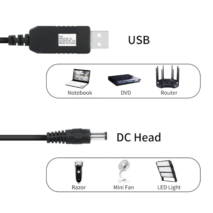 3FT USB 5V 2A to 12V 1A Booster Cable