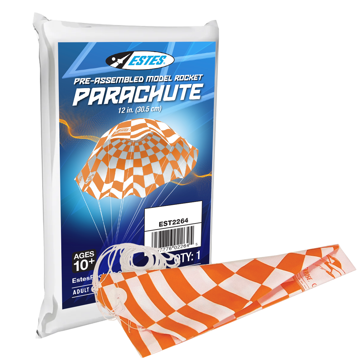 Estes 12" Printed Parachute – Replacement Rocket Recovery System (Preassembled)