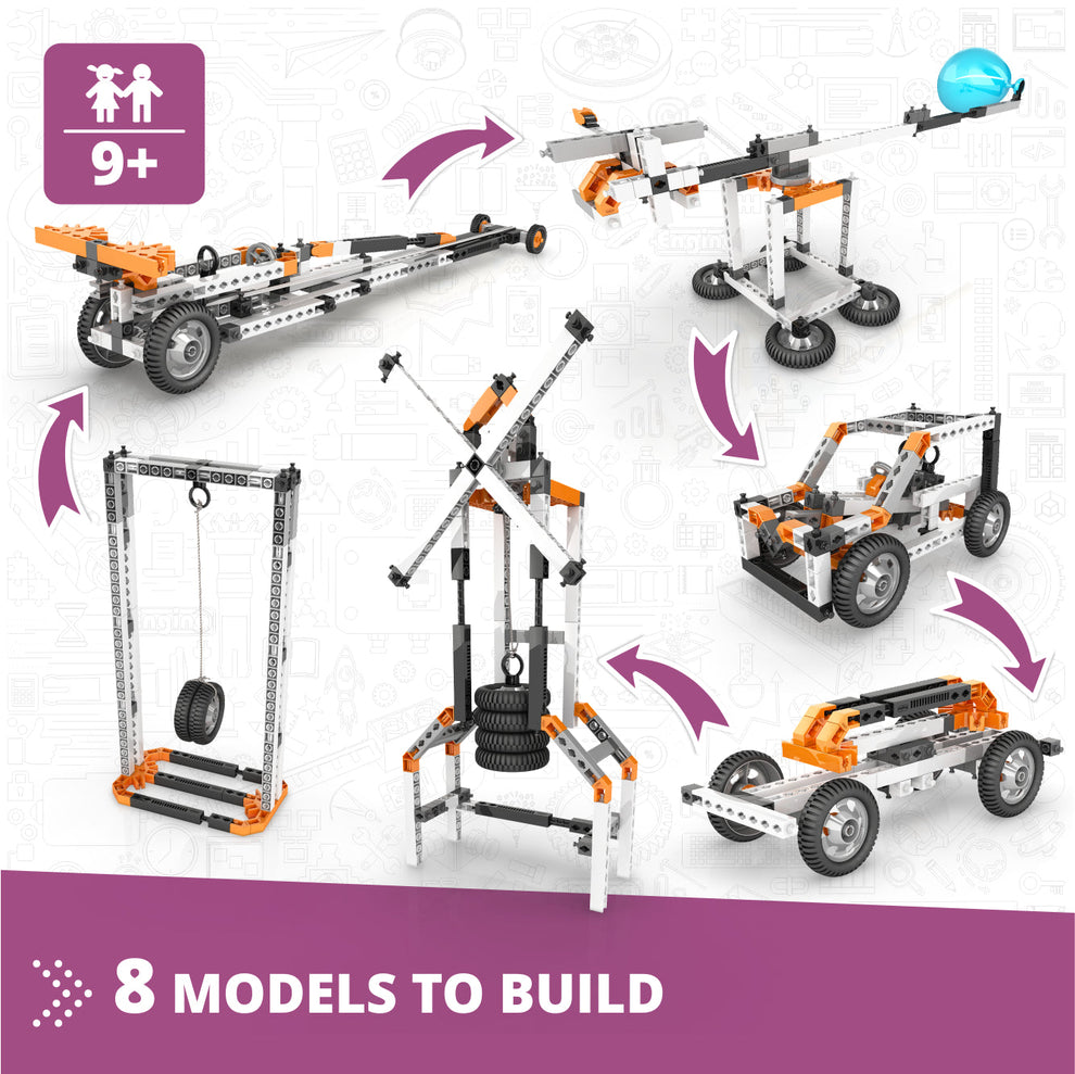 Engino Discovering STEM: Newton's Laws Laws of Inertia, Kinetic & Potential Energy Set for Kids Ages 9+ (8 Models to Build)