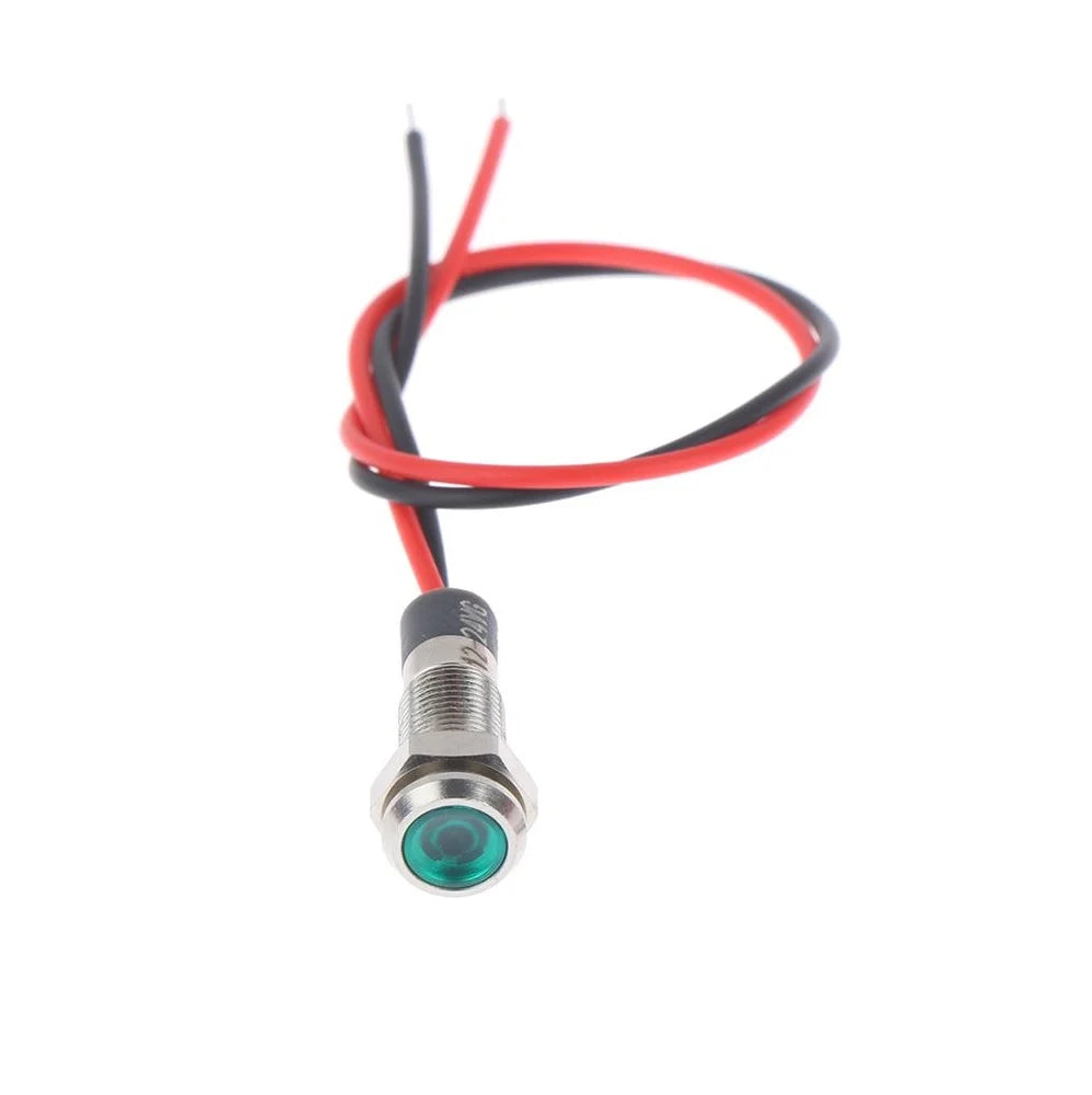 12v-18v 5mm Green LED Metal Indicator Light with 20cm Cable