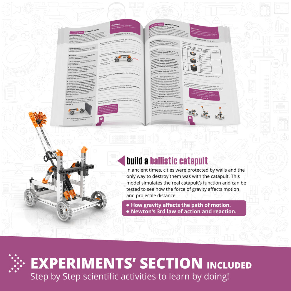 Engino Discovering STEM: Newton's Laws Laws of Inertia, Kinetic & Potential Energy Set for Kids Ages 9+ (8 Models to Build)