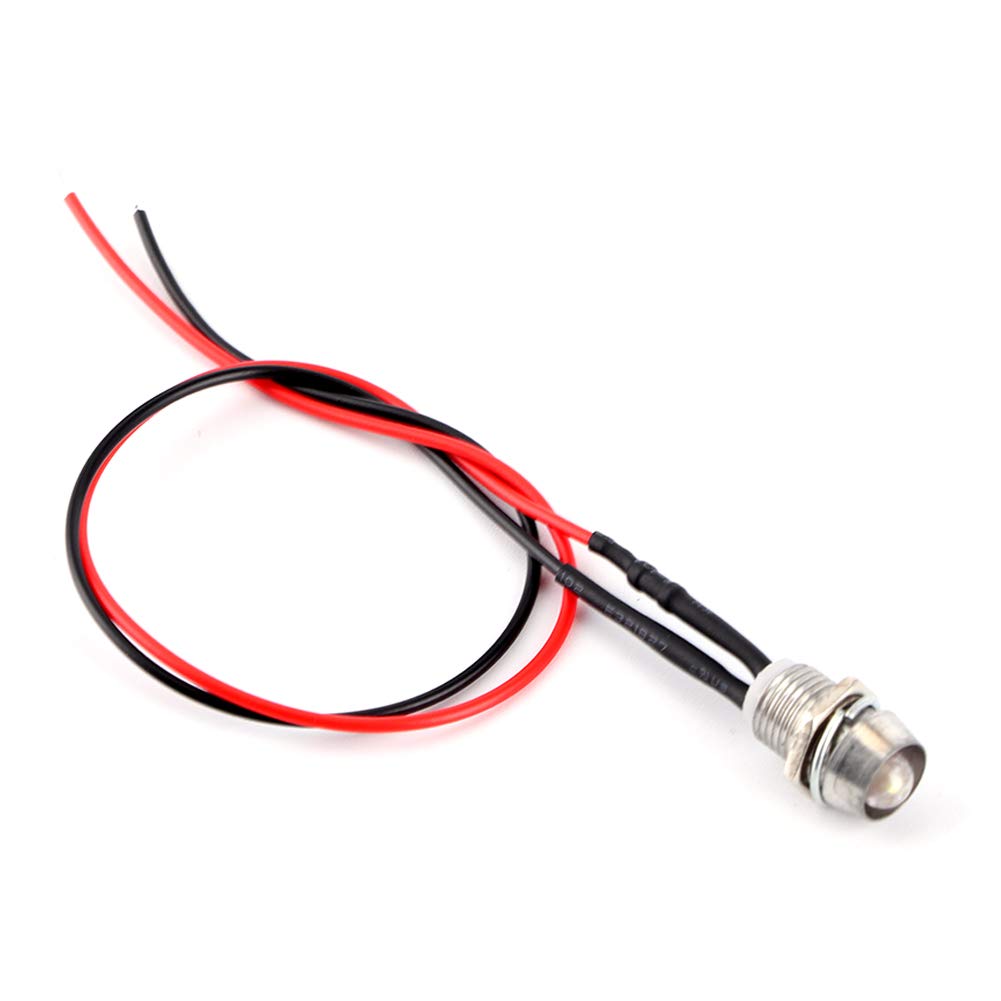 12v-18v 5mm White LED Metal Indicator Light with 20cm Cable