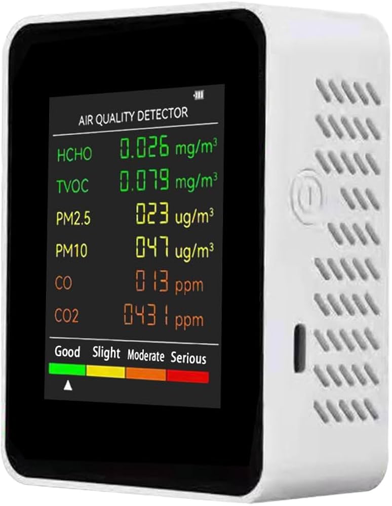 6 in 1 Air Quality Monitor for CO2 HCHO AQI PM2.5 Temperature Humidity & Air Quality