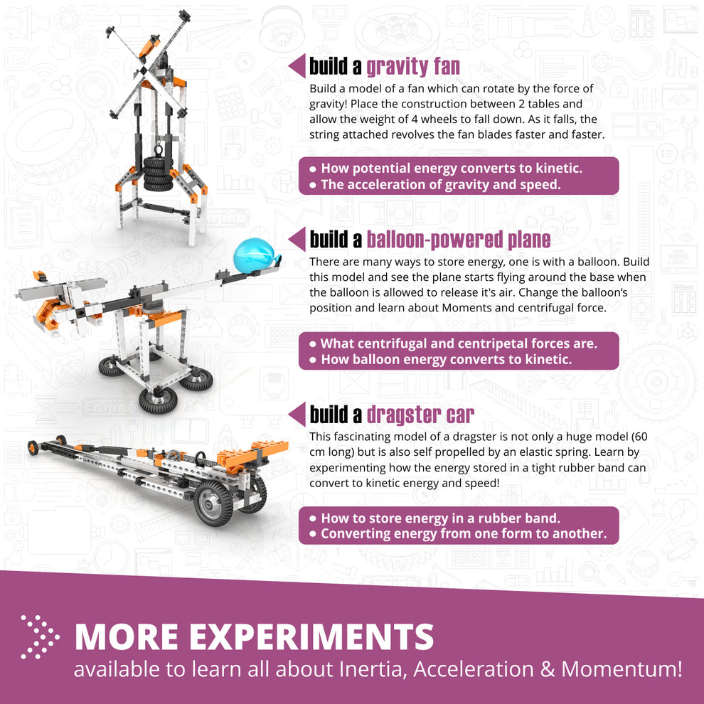 Engino Discovering STEM: Newton's Laws Laws of Inertia, Kinetic & Potential Energy Set for Kids Ages 9+ (8 Models to Build)