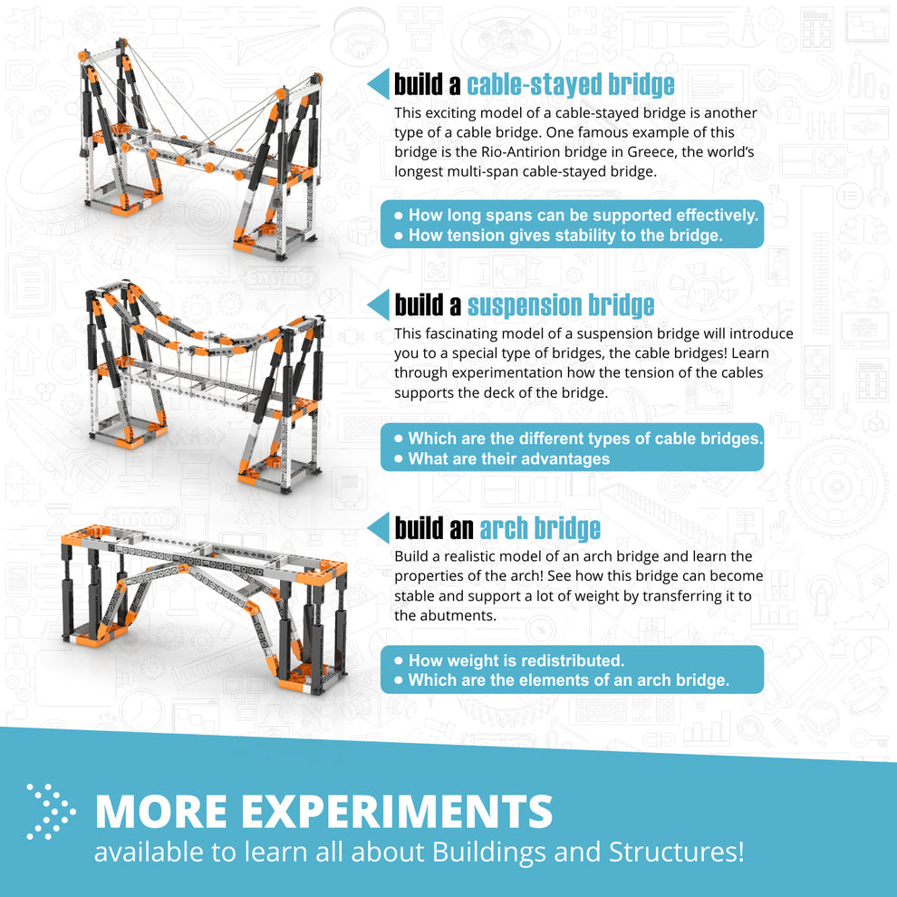 Engino Discovering STEM Buildings & Bridges: Educational Construction Toy for Kids Ages 9+ (9 Models to Build)