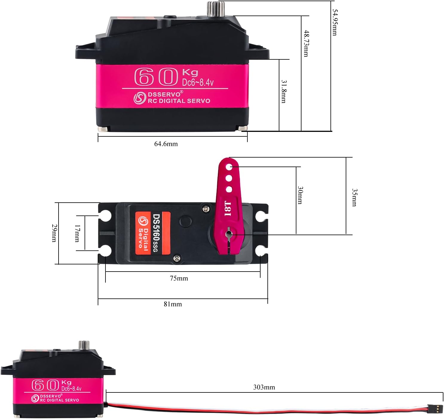 60Kg Waterproof Servo 270° DS5160