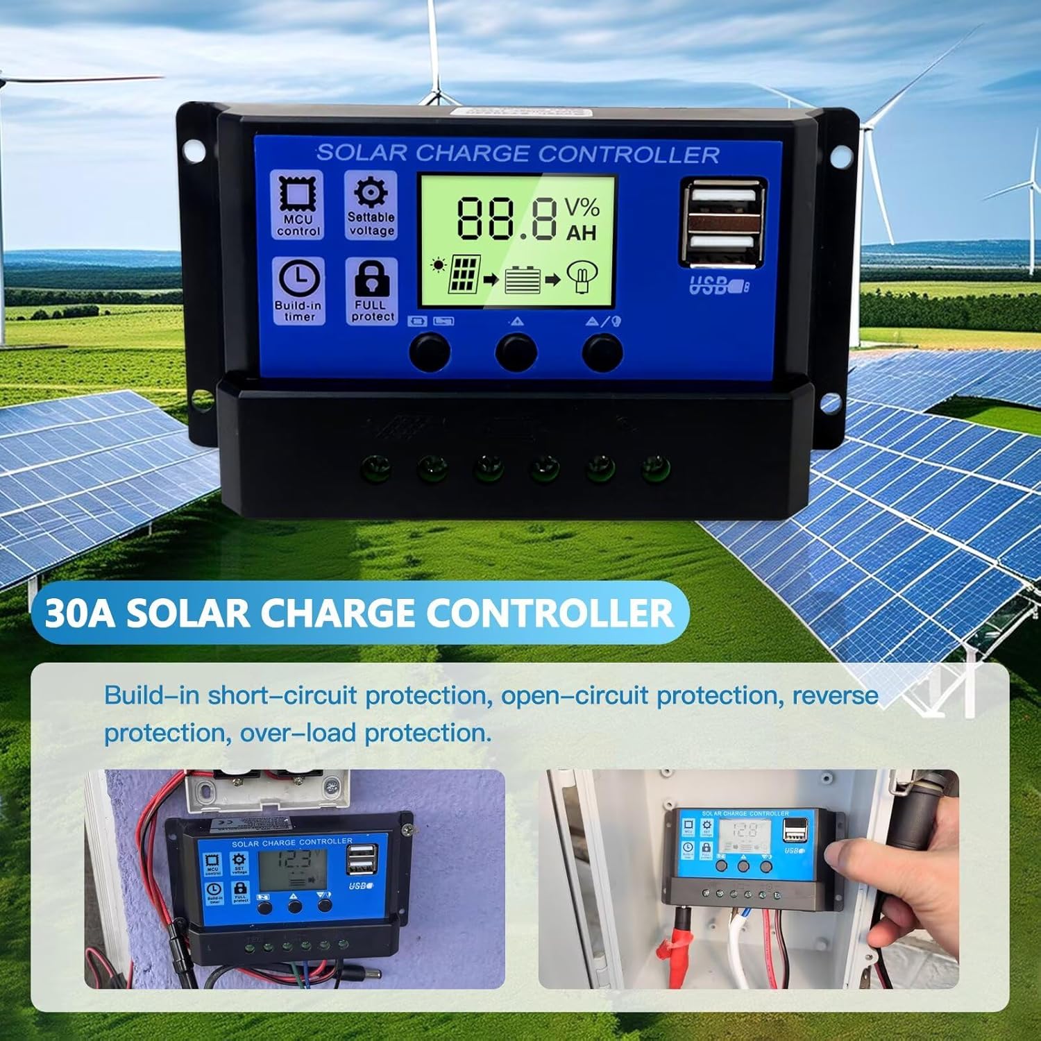 30A 12/24V PWM Solar Charge Controller