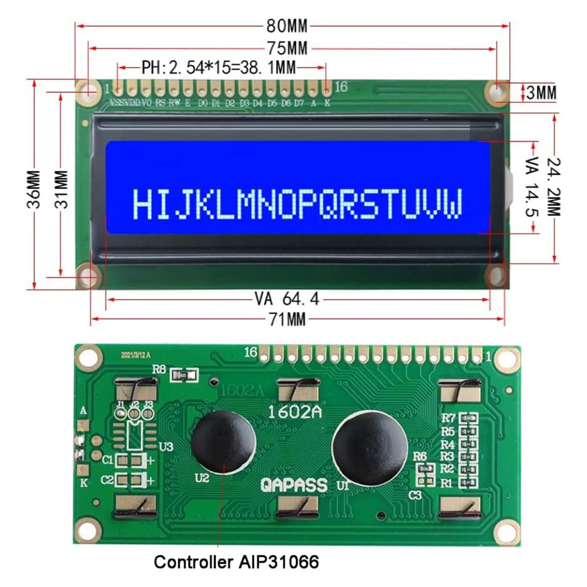 LCD1602 Blue backlight  5v