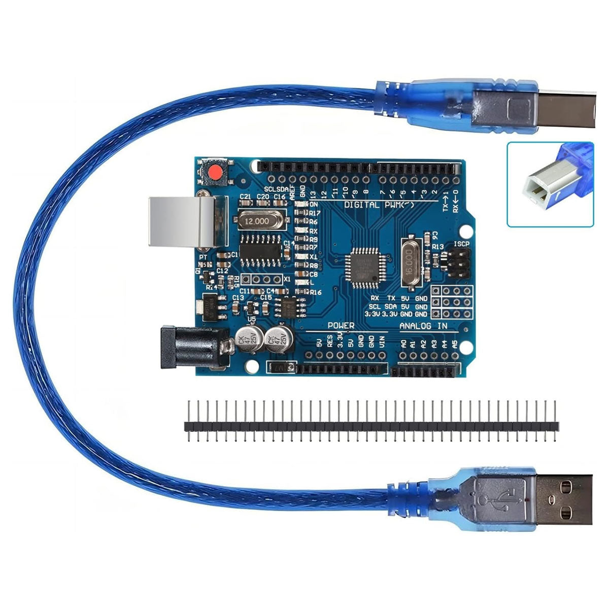 SMD UNO R3 ATmega328P Micro. w/ USB Cable & 2.54mm Straight Pin Header