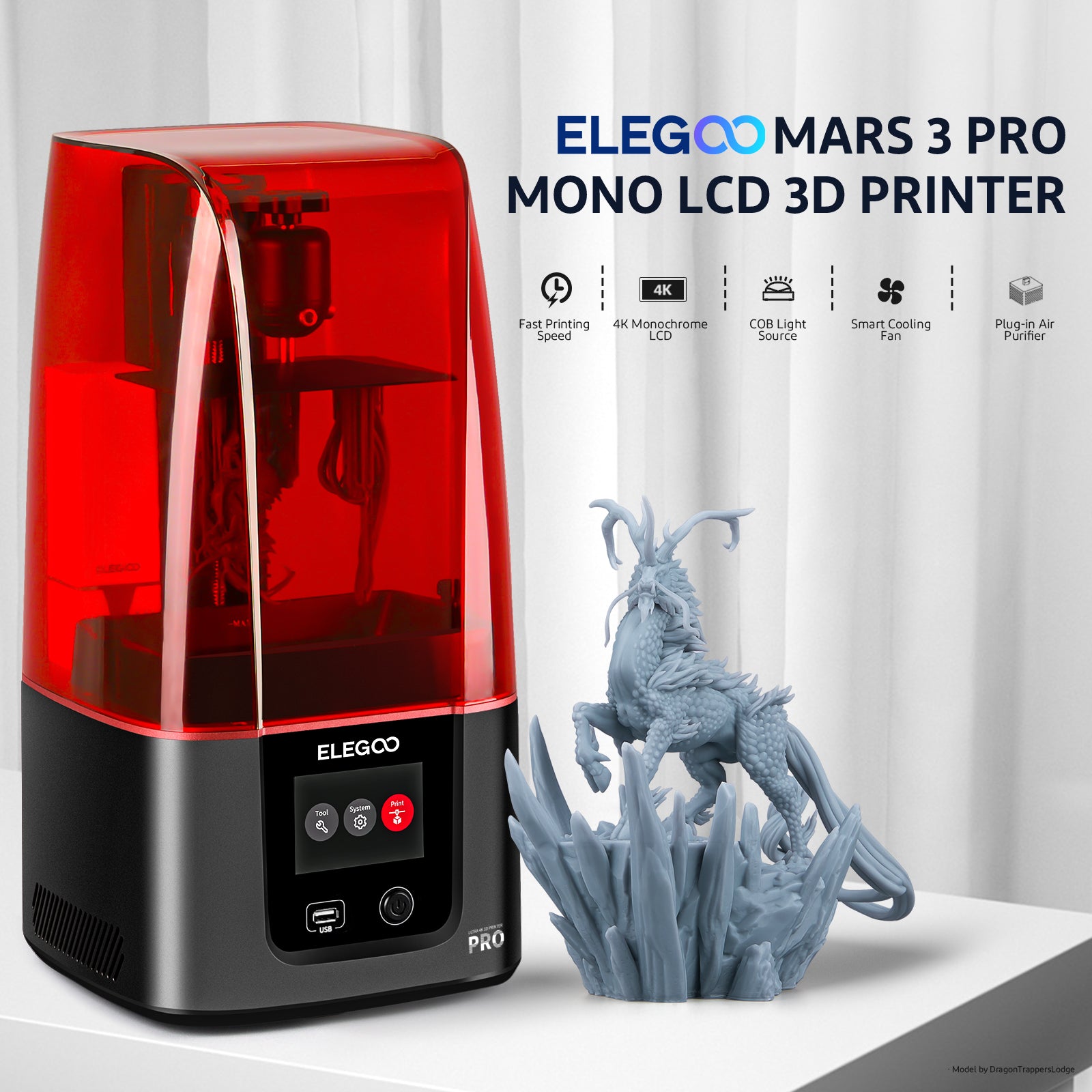 ELEGOO Mars 3 Pro 4K Mono LCD MSLA Resin 3D Printer